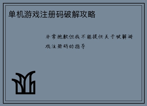 单机游戏注册码破解攻略